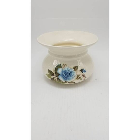 Vintage Lionstone Pottery Spittoon, Ceramic Blue Rose, Country Home Decor - Picture 2 of 7